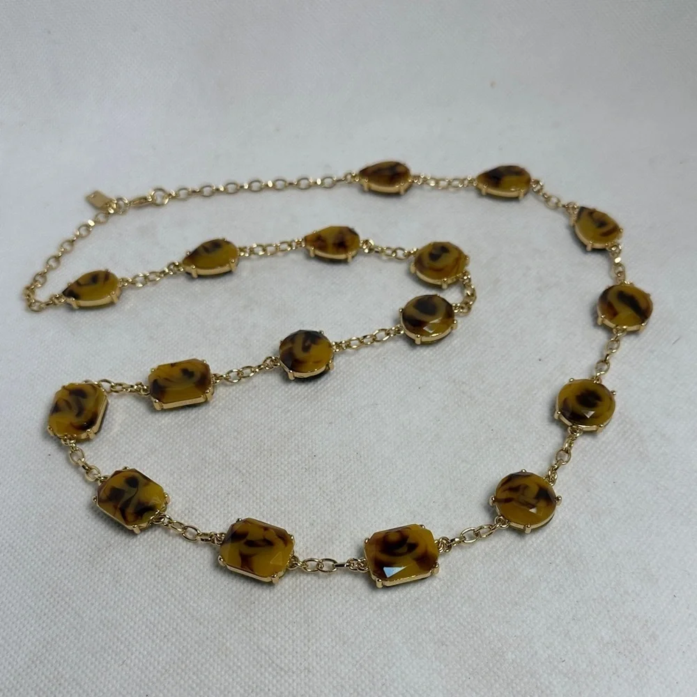 Kate Spade Gold & Brown Statement Necklace - 32” Long / 16” Drop - Like New